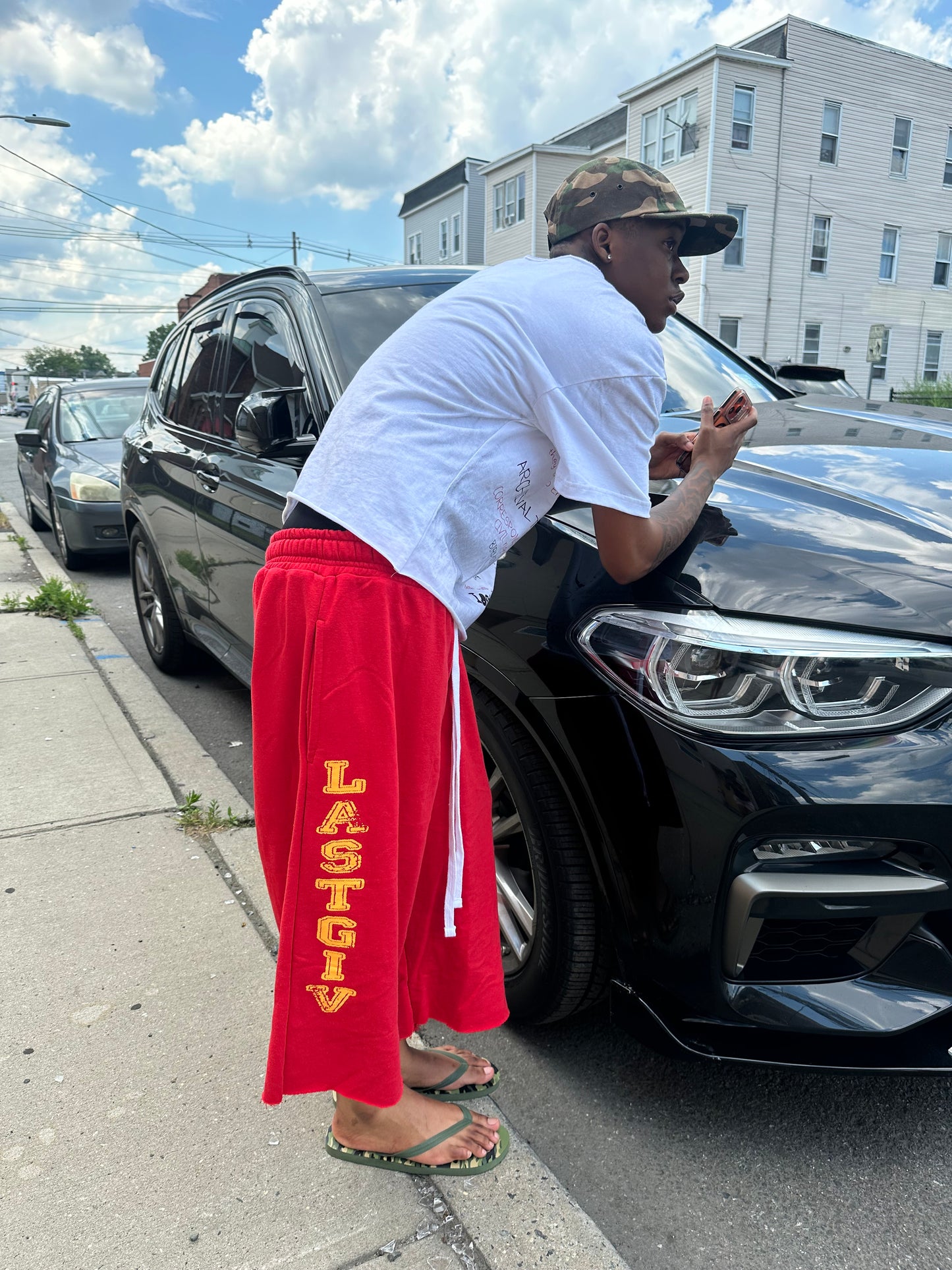 Red Sunburst Concrete Sweatshorts